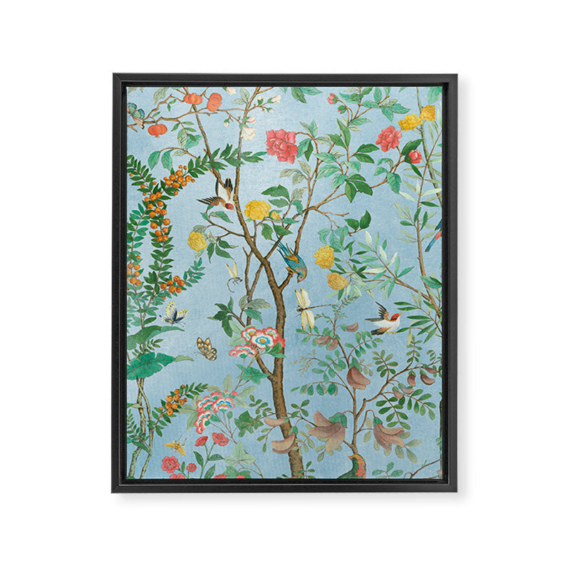 Chinoiserie Pastel Blue Floral Bird Garden II Framed Canvas Print Gallery Image 8