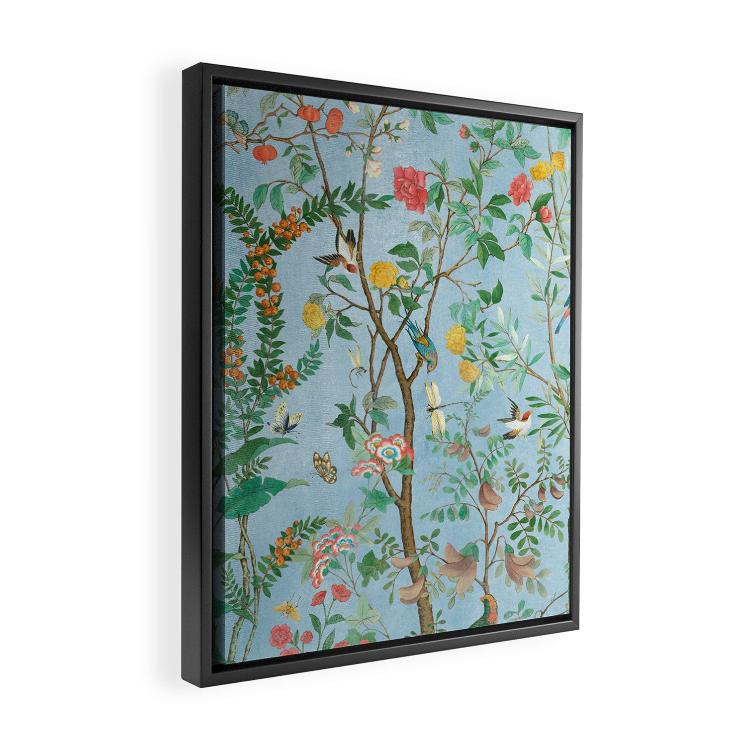 Chinoiserie Pastel Blue Floral Bird Garden II Framed Canvas Print Gallery Image 2