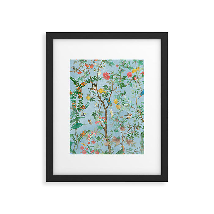 Chinoiserie Pastel Blue Floral Bird Garden II Framed Art Print Gallery Image 1