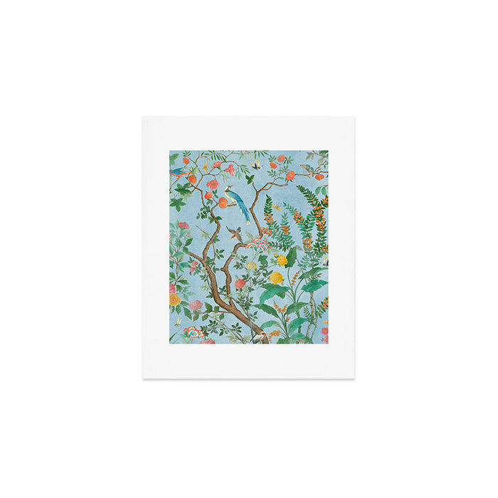 Chinoiserie Pastel Blue Floral Bird Garden Art Print Gallery Image 1