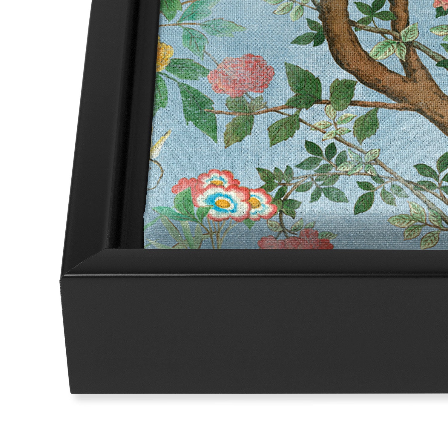 Chinoiserie Pastel Blue Floral Bird Garden Framed Canvas Print Gallery Image 3