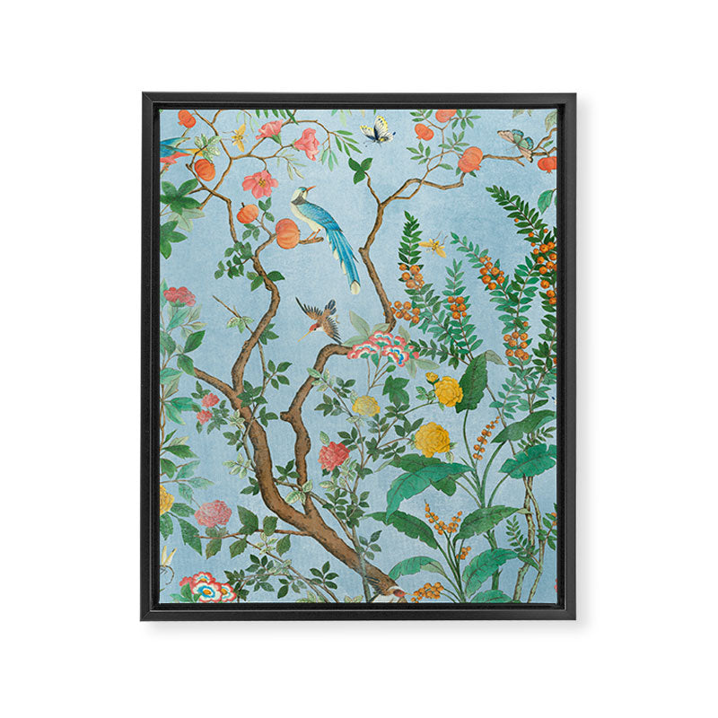 Chinoiserie Pastel Blue Floral Bird Garden Framed Canvas Print Gallery Image 8