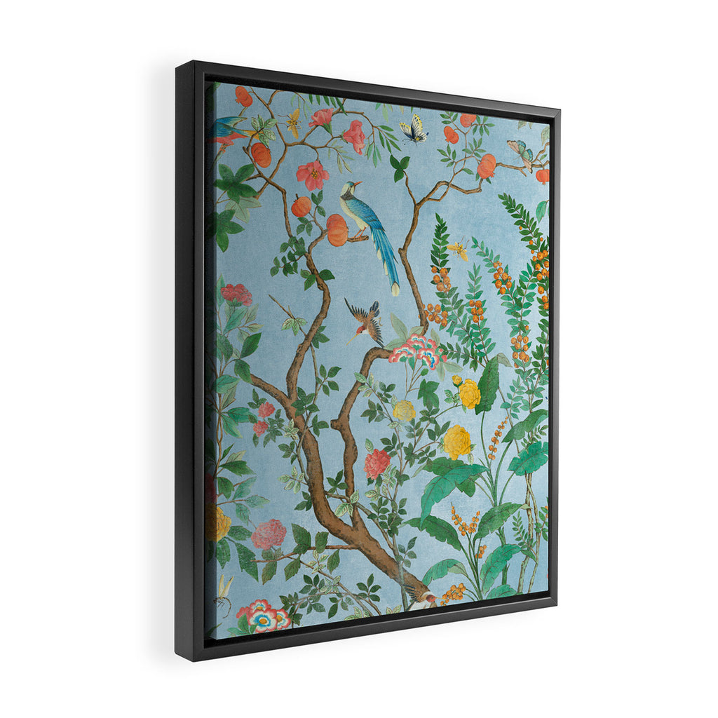 Chinoiserie Pastel Blue Floral Bird Garden Framed Canvas Print Gallery Image 2