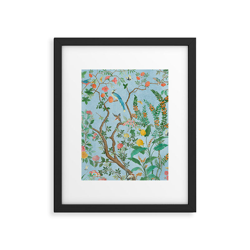 Chinoiserie Pastel Blue Floral Bird Garden Framed Art Print Gallery Image 4