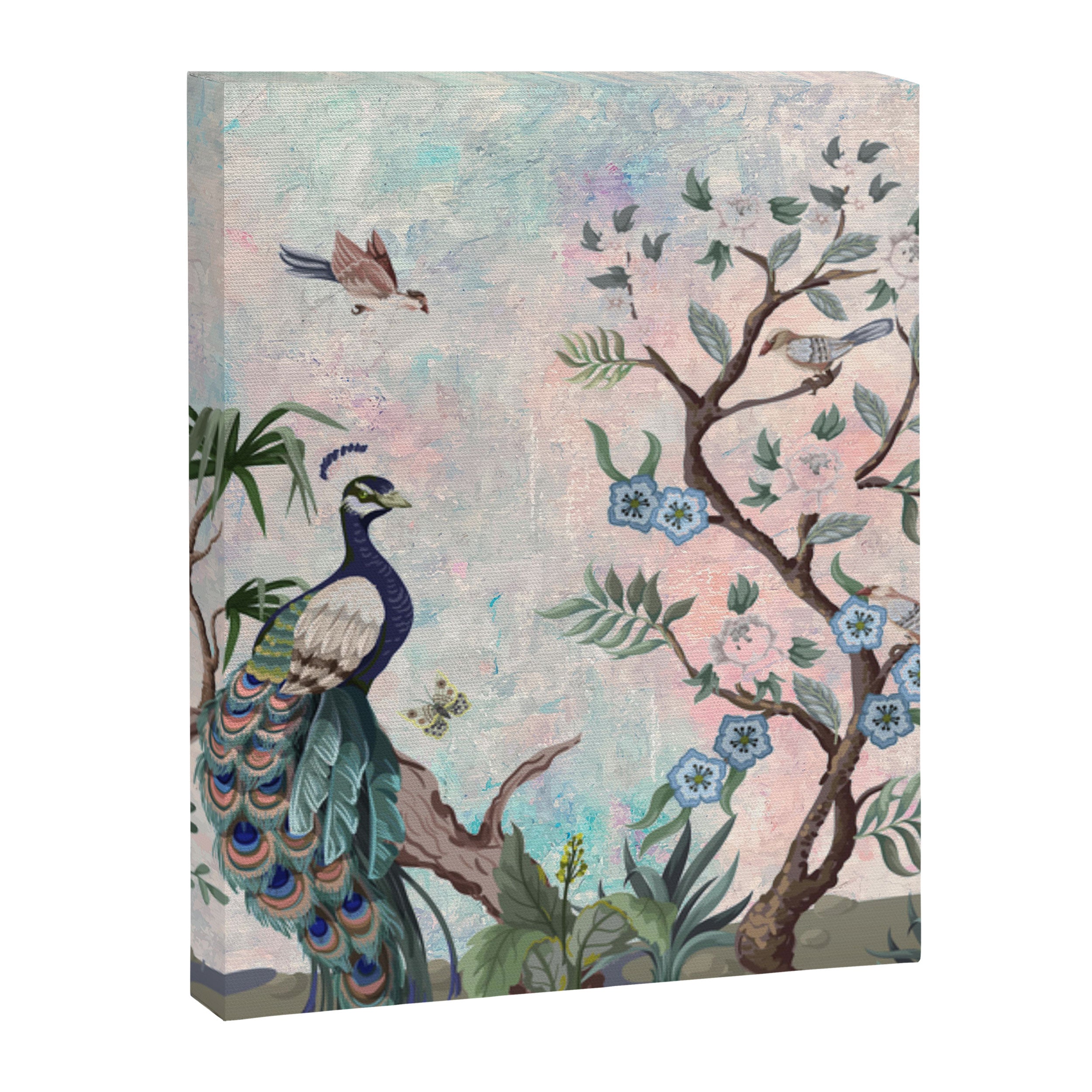 Chinoiserie Pastel Peacock Garden Fresco Canvas Print Gallery Image 8
