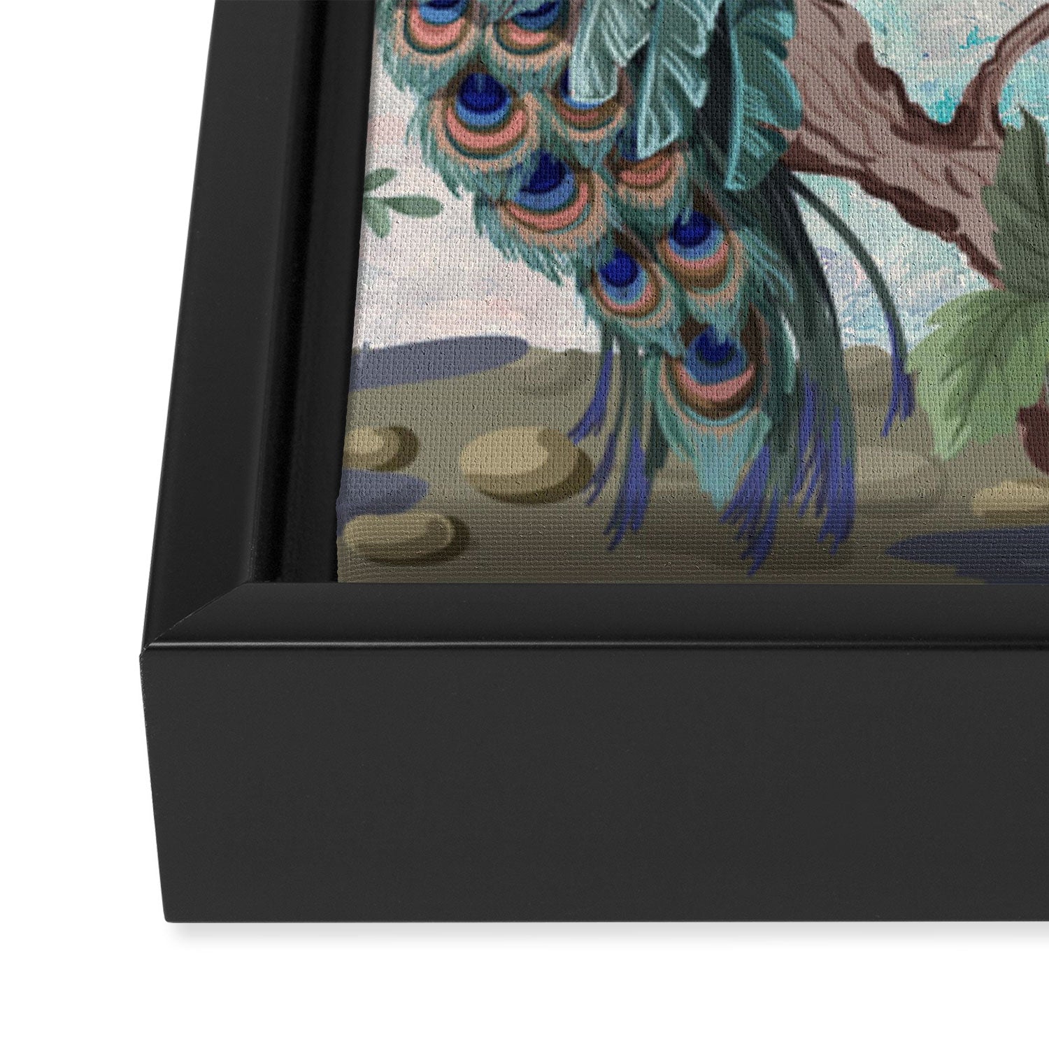 Chinoiserie Pastel Peacock Garden Fresco Framed Canvas Print Gallery Image 3