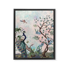 Chinoiserie Pastel Peacock Garden Fresco Framed Canvas Print Gallery Image 8