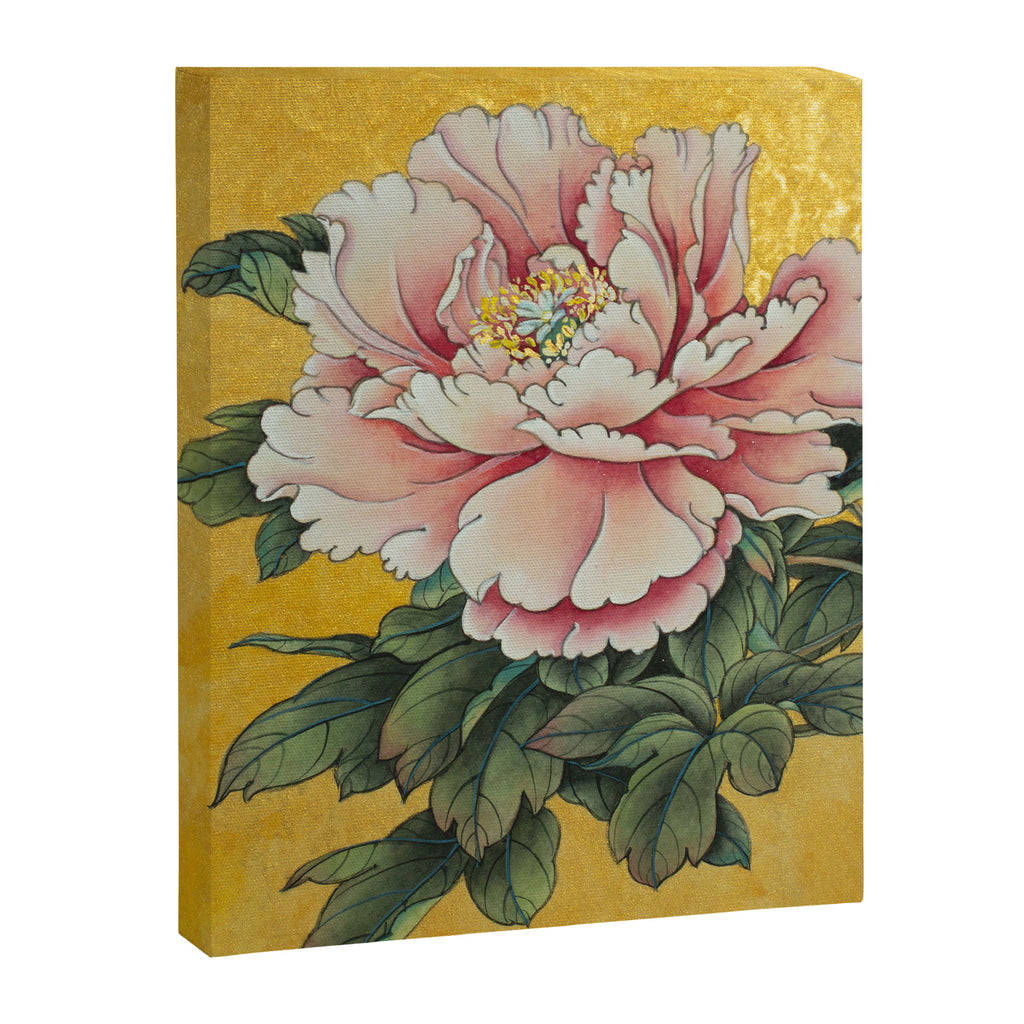 Chinoiserie Peach Blooming Peony Gold Leaf Art Painting Canvas Print Gallery Image 6