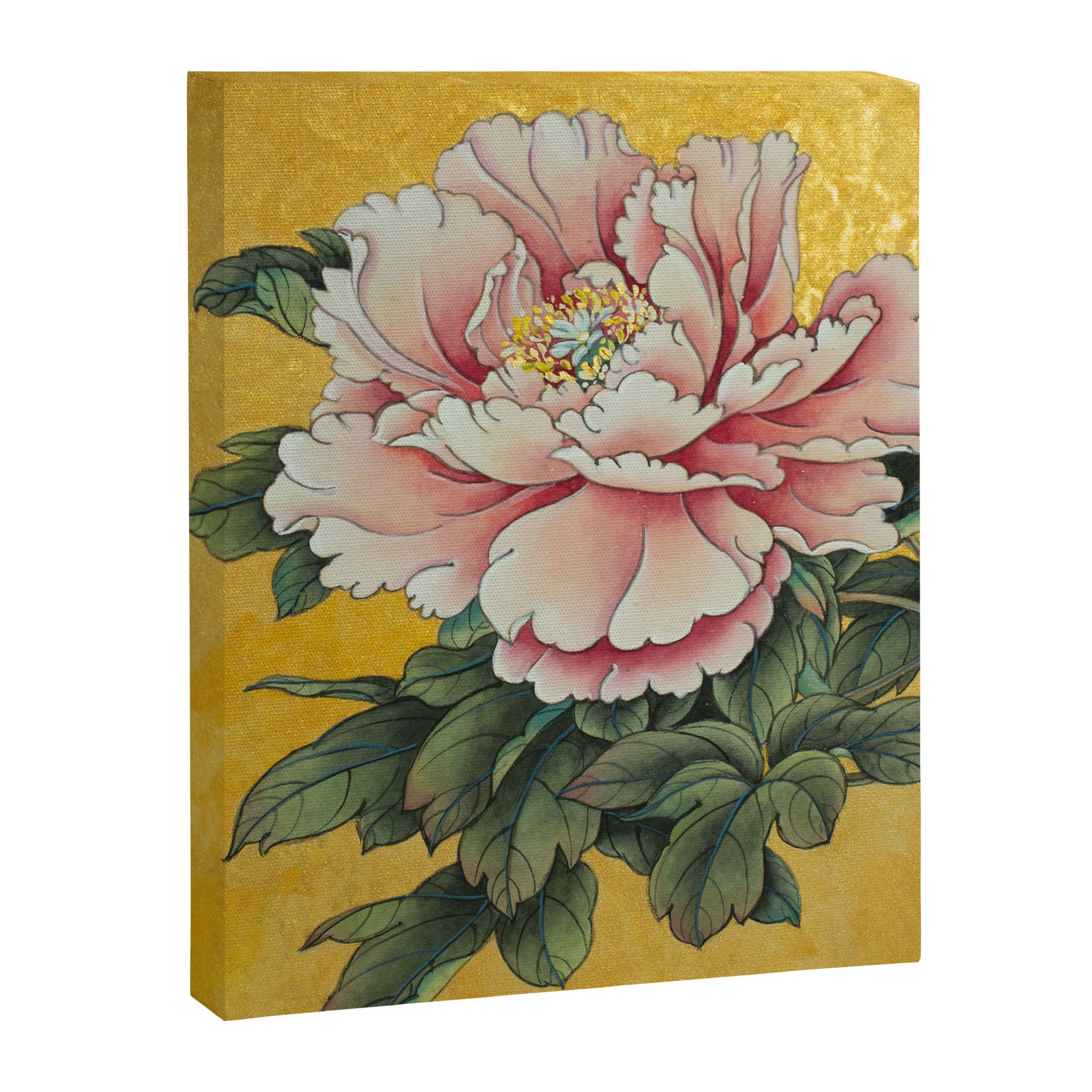 Chinoiserie Peach Blooming Peony Gold Leaf Art Painting Canvas Print Gallery Image 6