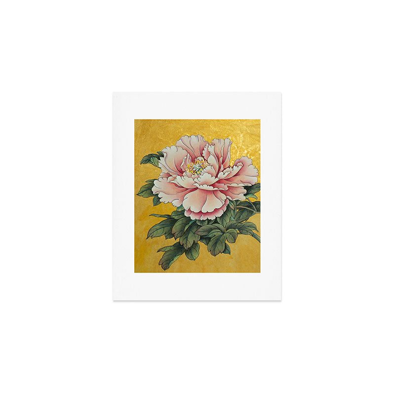 Chinoiserie Peach Blooming Peony Gold Leaf Art Painting Art Print Gallery Image 1