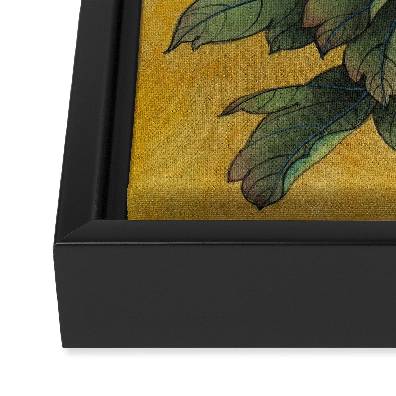 Chinoiserie Peach Blooming Peony Gold Leaf Art Painting Framed Canvas Print Gallery Image 3