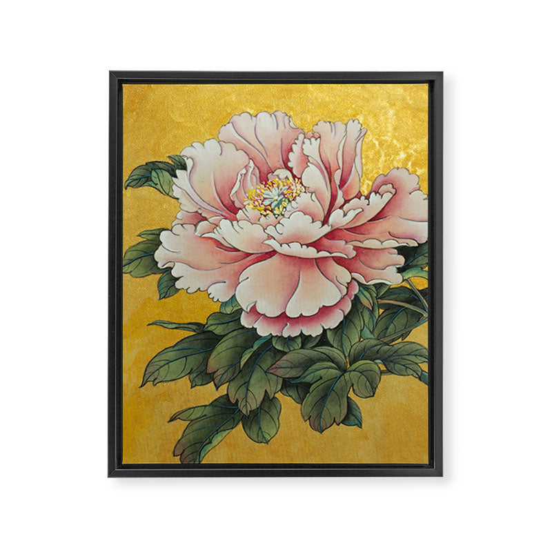 Chinoiserie Peach Blooming Peony Gold Leaf Art Painting Framed Canvas Print Gallery Image 6
