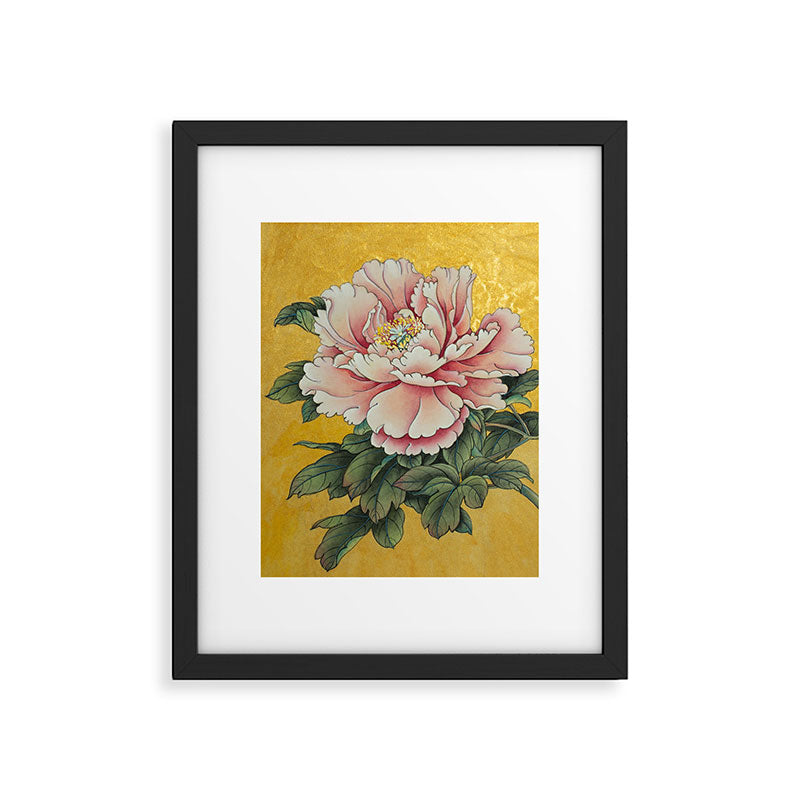 Chinoiserie Peach Blooming Peony Gold Leaf Art Painting Framed Art Print Gallery Image 4
