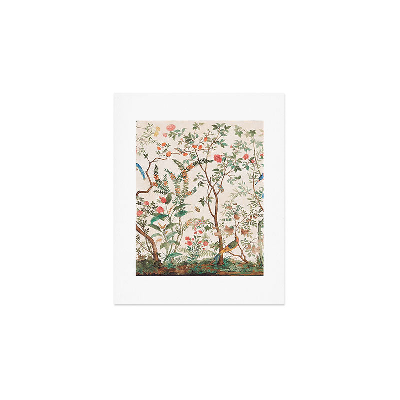 Chinoiserie Peach Floral Fresco Garden Birds Art Print Gallery Image 1