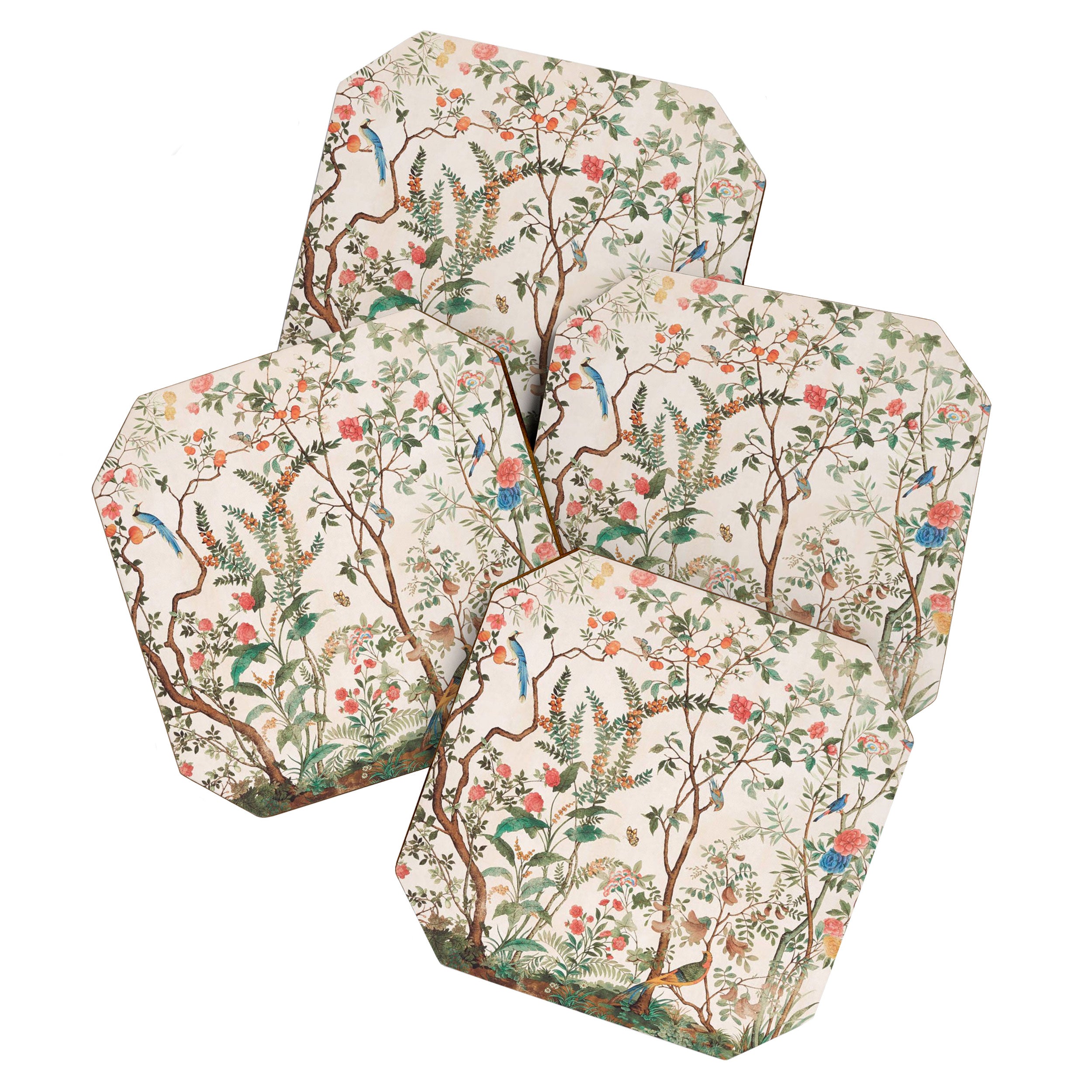 Chinoiserie Peach Floral Fresco Garden Birds Coaster Gallery Image 1