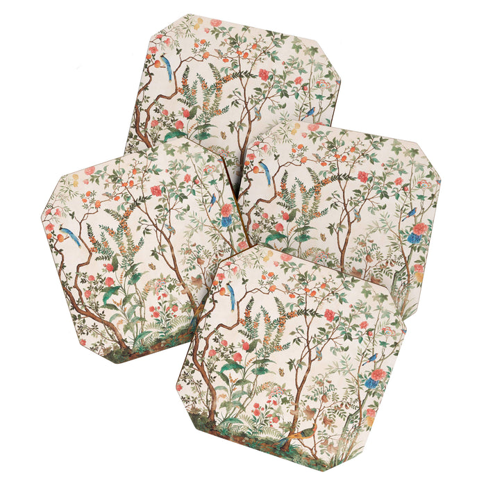 Chinoiserie Peach Floral Fresco Garden Birds Coaster Gallery Image 1