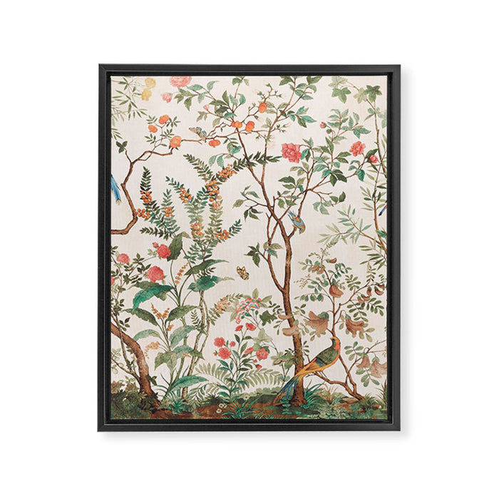 Chinoiserie Peach Floral Fresco Garden Birds Framed Canvas Print Gallery Image 1