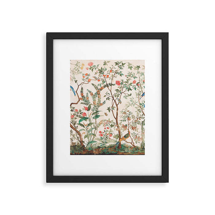 Chinoiserie Peach Floral Fresco Garden Birds Framed Art Print Gallery Image 1