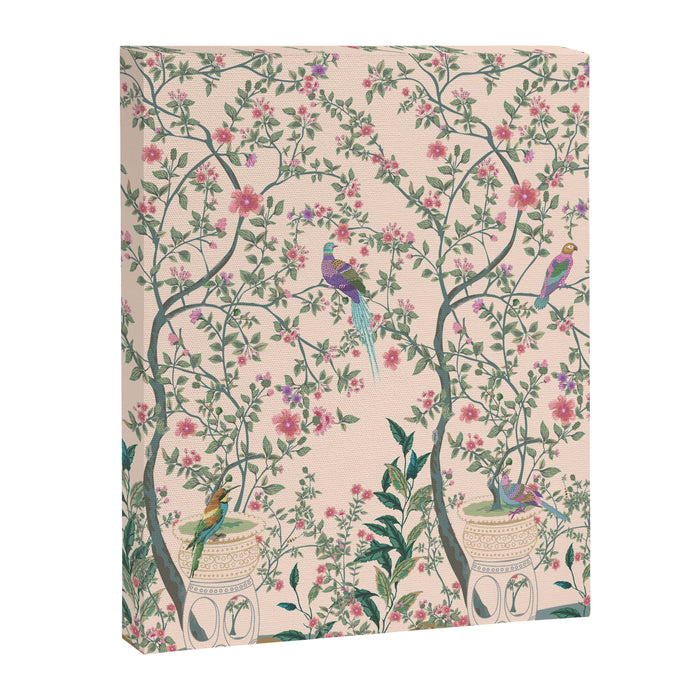 Chinoiserie Peach Fresco Floral Garden Birds Oriental Botanical Canvas Print Gallery Image 1