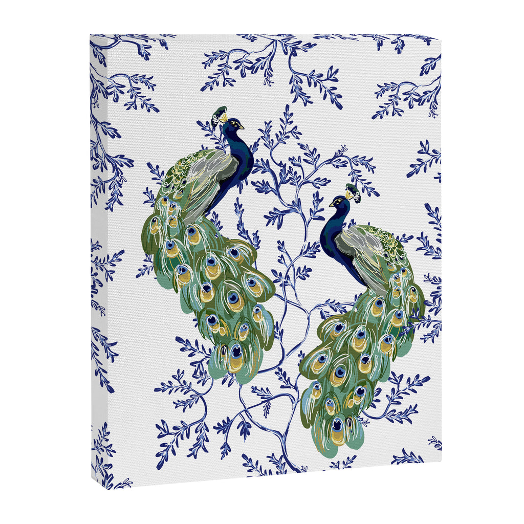 Chinoiserie Peacock Blue & White Floral Canvas Print Gallery Image 6