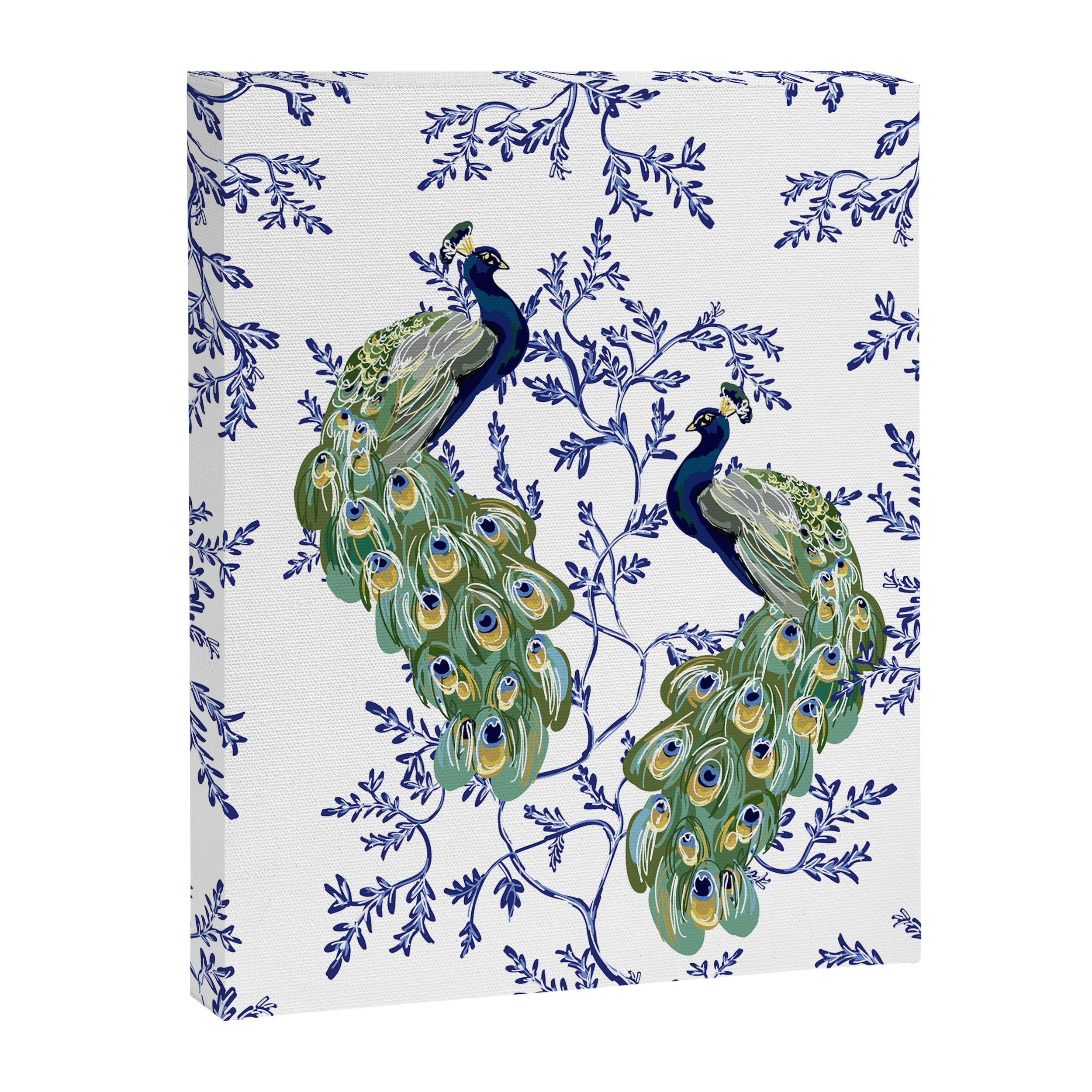 Chinoiserie Peacock Blue & White Floral Canvas Print Gallery Image 6