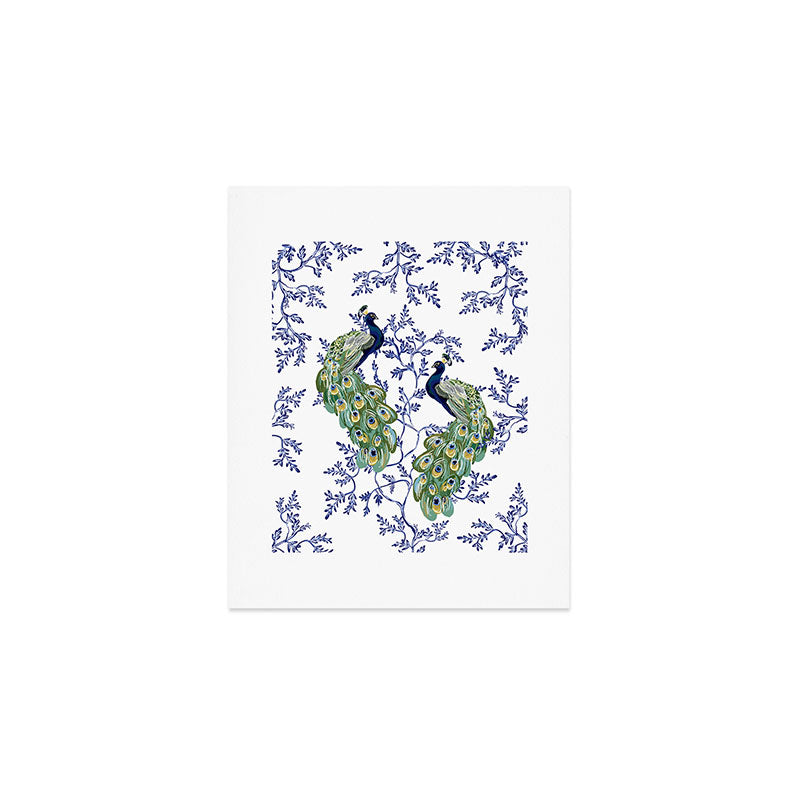 Chinoiserie Peacock Blue & White Floral Art Print Gallery Image 1
