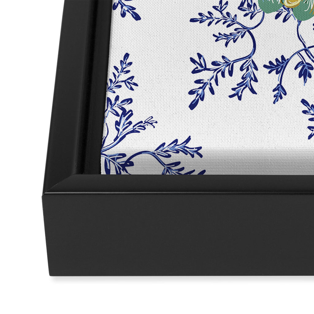 Chinoiserie Peacock Blue & White Floral Framed Canvas Print Gallery Image 3