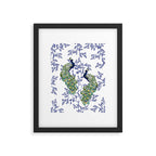Chinoiserie Peacock Blue & White Floral Framed Art Print Gallery Image 4