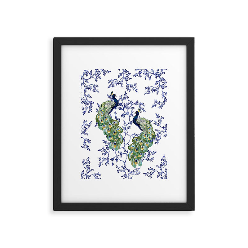 Chinoiserie Peacock Blue & White Floral Framed Art Print Gallery Image 4