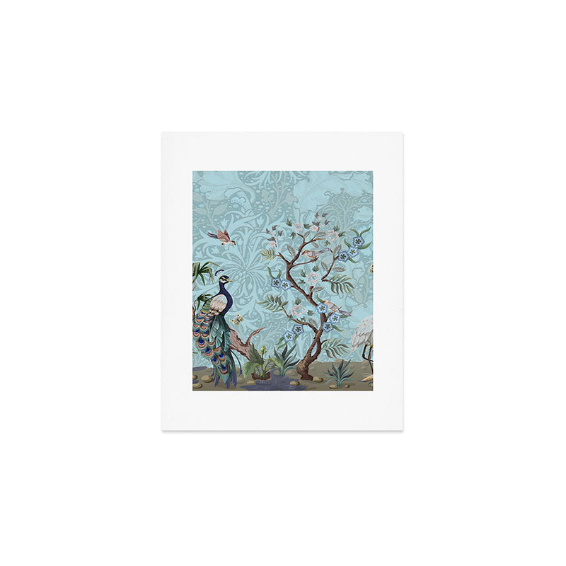 Chinoiserie Peacock Heron Floral Garden & William Morris Art Art Print Gallery Image 1