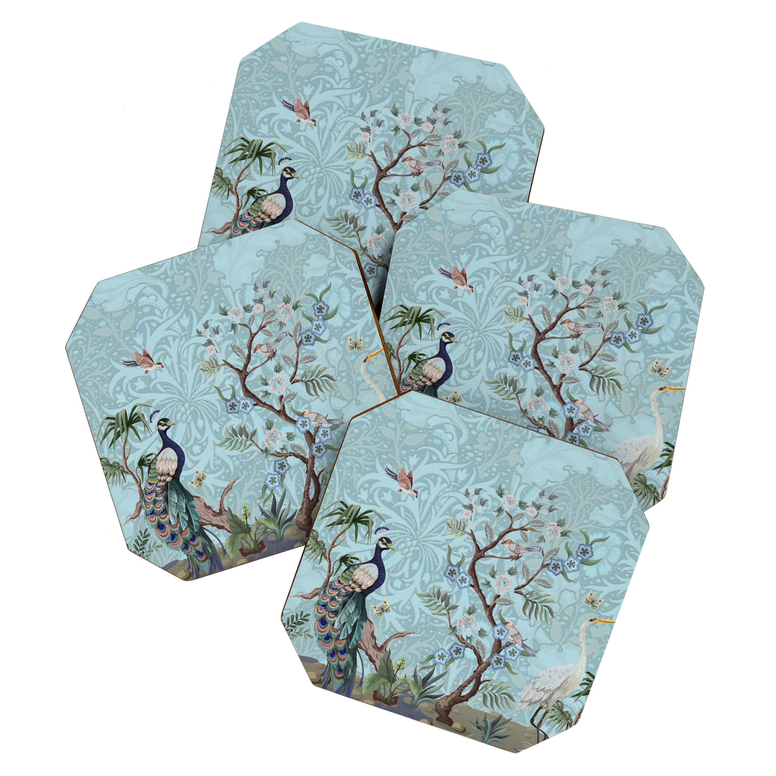 Chinoiserie Peacock Heron Floral Garden & William Morris Art Coaster Gallery Image 1