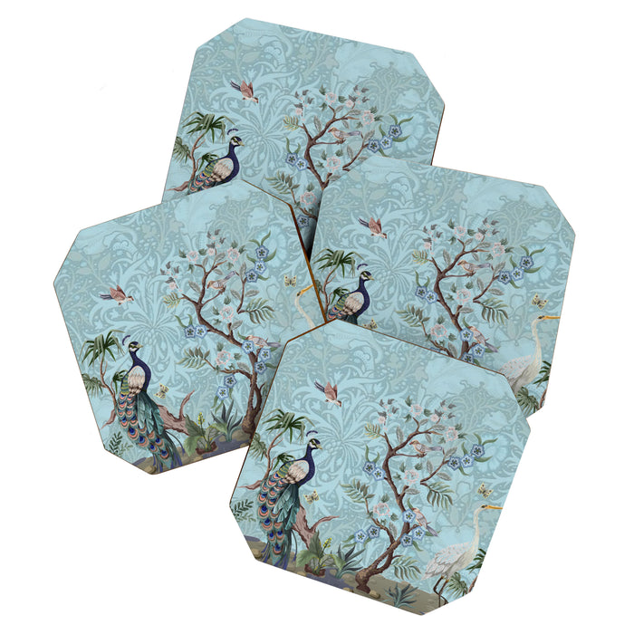 Chinoiserie Peacock Heron Floral Garden & William Morris Art Coaster Gallery Image 1