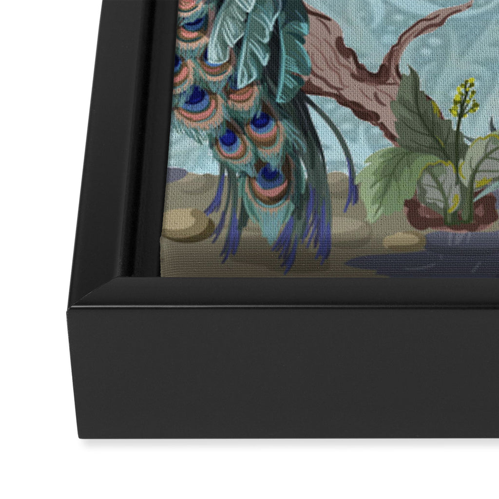 Chinoiserie Peacock Heron Floral Garden & William Morris Art Framed Canvas Print Gallery Image 3