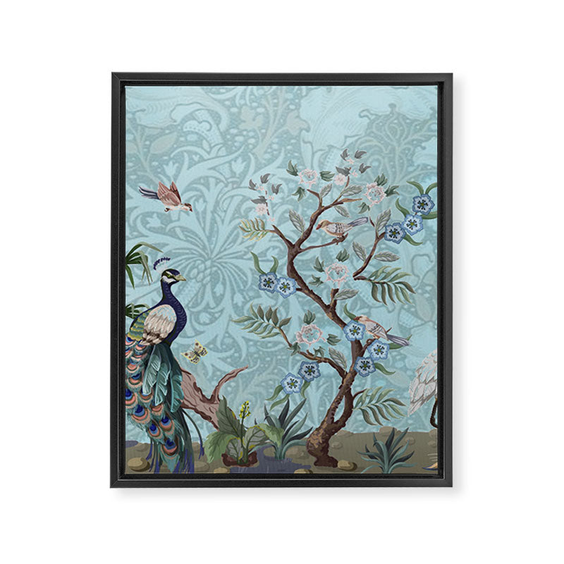 Chinoiserie Peacock Heron Floral Garden & William Morris Art Framed Canvas Print Gallery Image 6