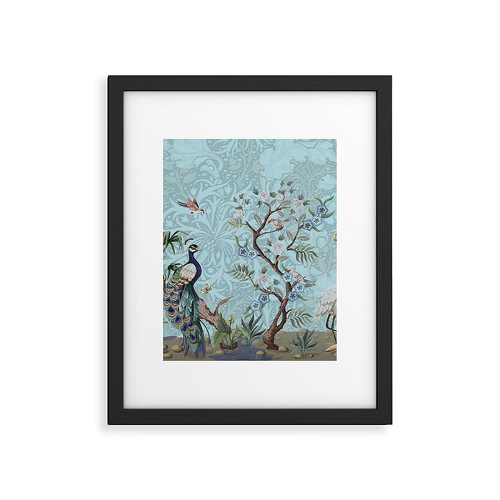 Chinoiserie Peacock Heron Floral Garden & William Morris Art Framed Art Print Gallery Image 1
