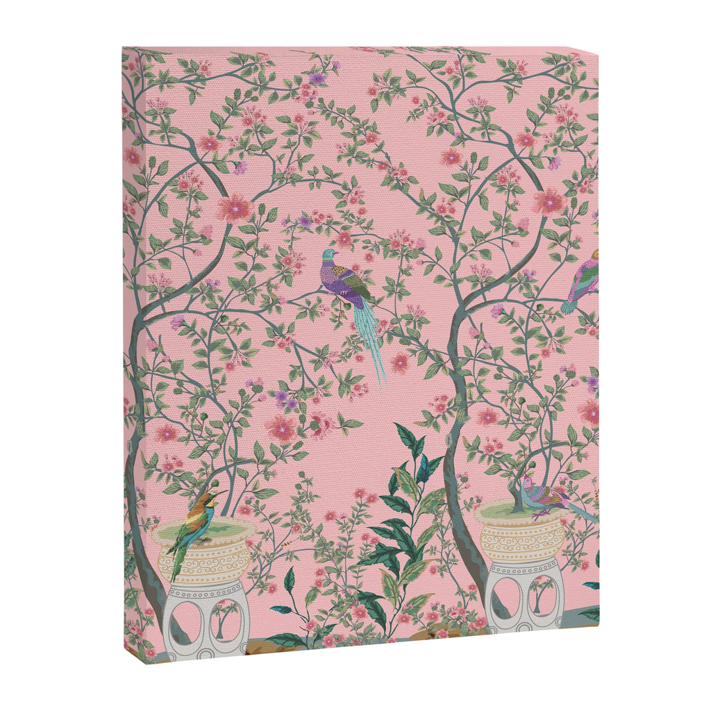 Chinoiserie Pink Fresco Floral Garden Birds Oriental Botanical Canvas Print Gallery Image 8