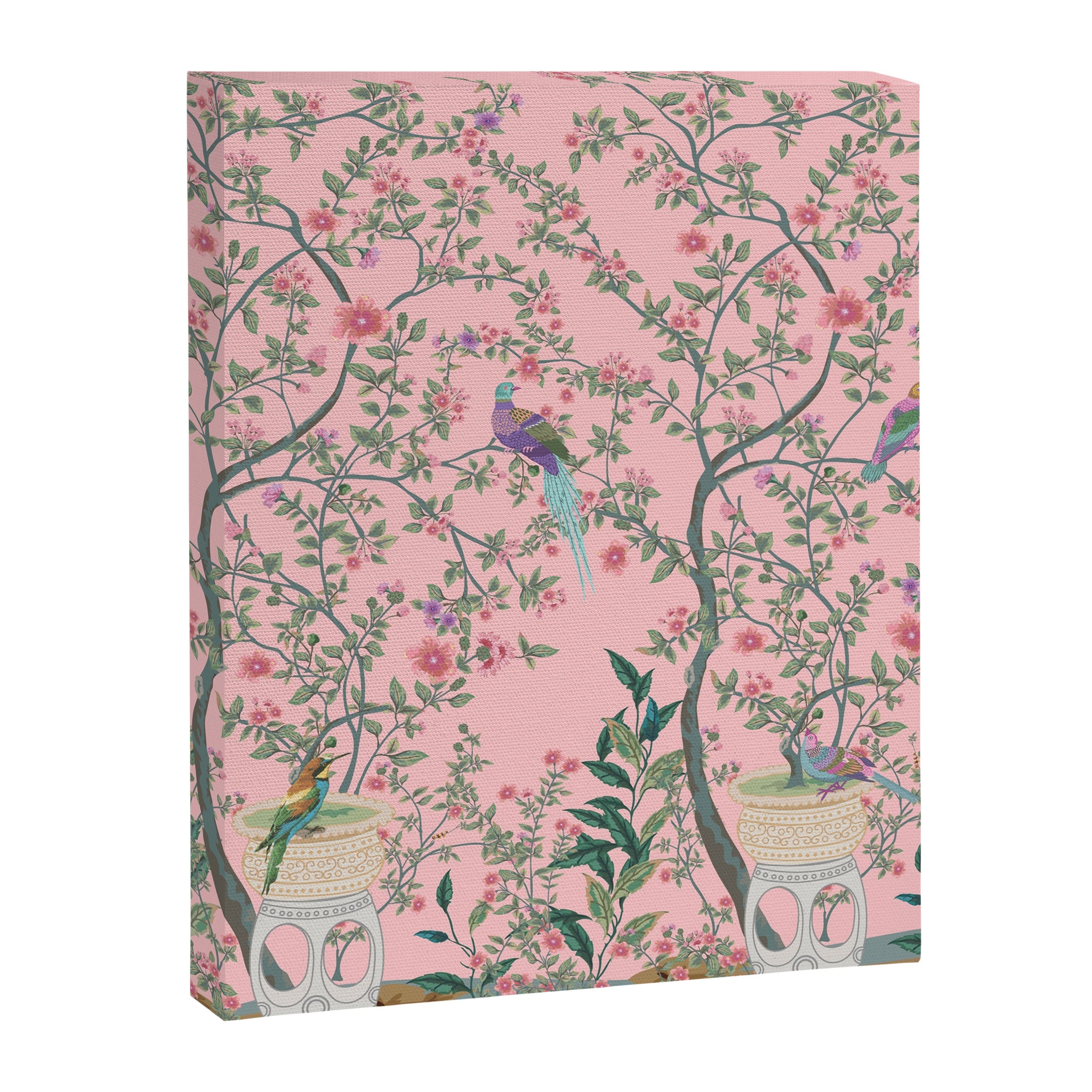 Chinoiserie Pink Fresco Floral Garden Birds Oriental Botanical Canvas Print Gallery Image 8