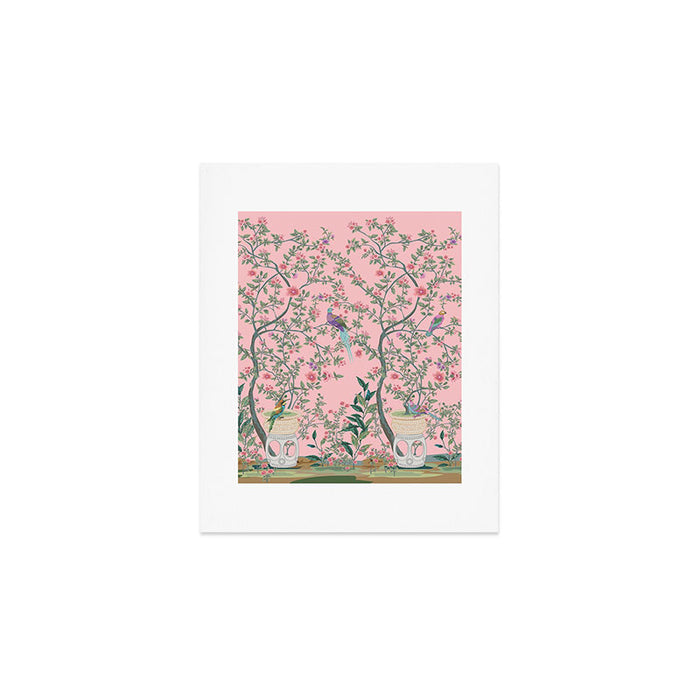 Chinoiserie Pink Fresco Floral Garden Birds Oriental Botanical Art Print Gallery Image 1