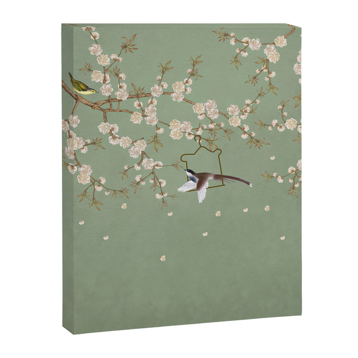 Chinoiserie Sage Green Cherry Blossom Bird Garden Canvas Print Gallery Image 1