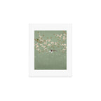 Chinoiserie Sage Green Cherry Blossom Bird Garden Art Print Gallery Image 1