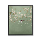 Chinoiserie Sage Green Cherry Blossom Bird Garden Framed Canvas Print Gallery Image 6