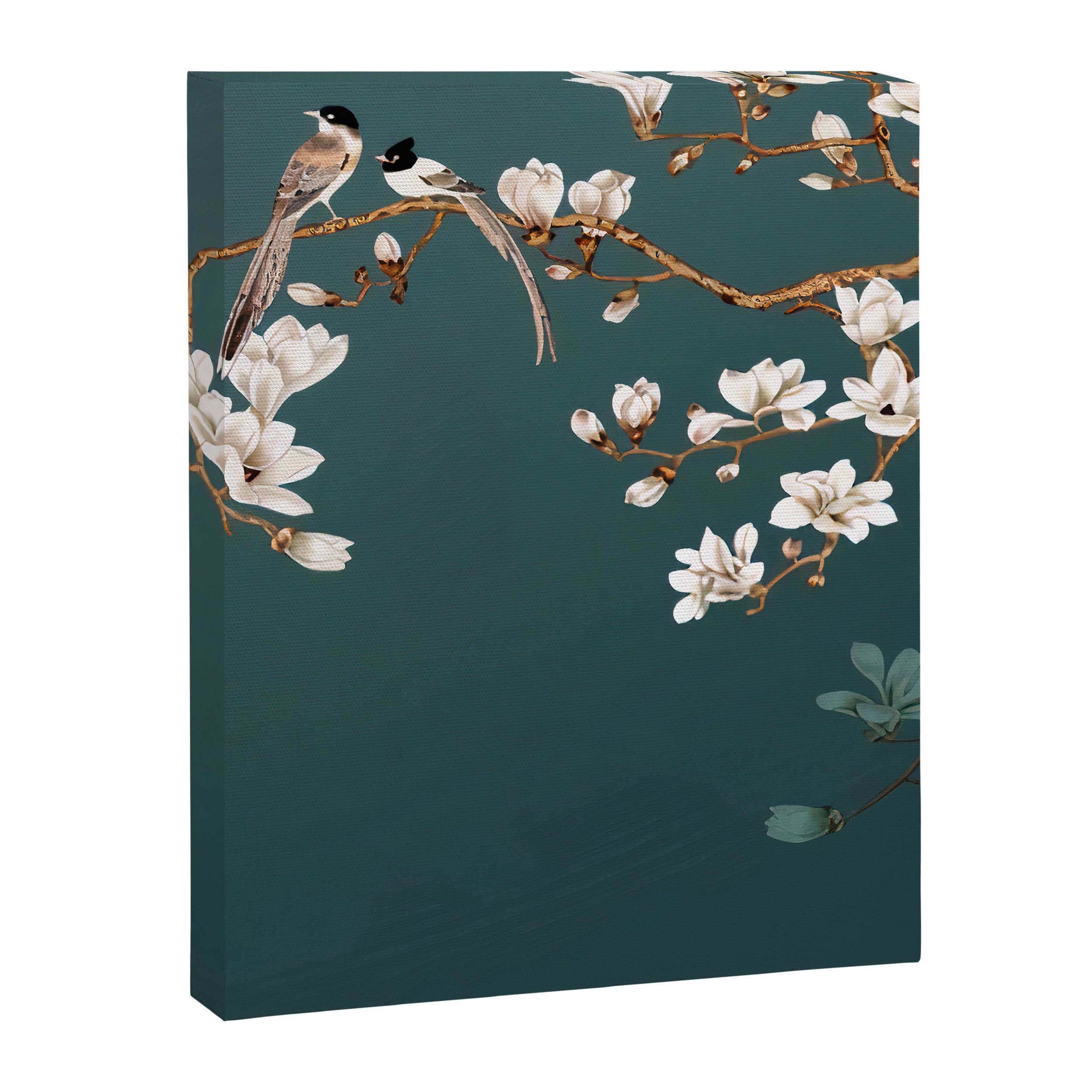 Chinoiserie Teal Magnolia Blossom Bird Garden Canvas Print Gallery Image 6
