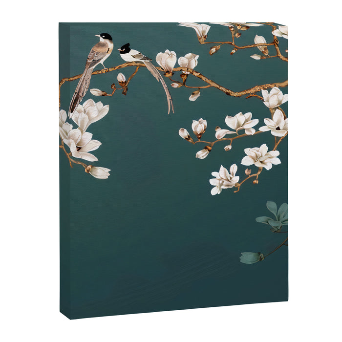 Chinoiserie Teal Magnolia Blossom Bird Garden Canvas Print Gallery Image 1