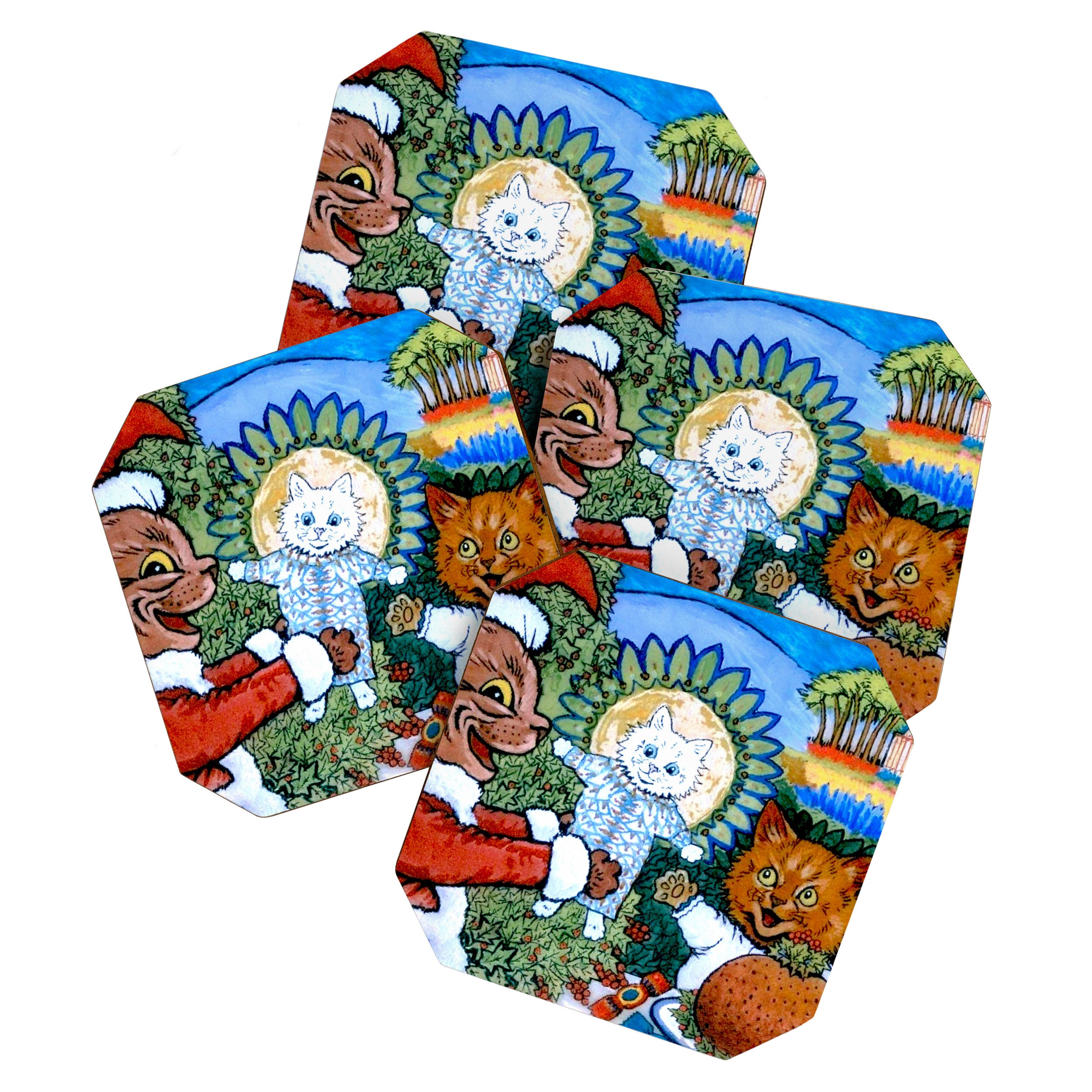 'Christmas Gift' Louis Wain Vintage Cat Coaster Gallery Image 1