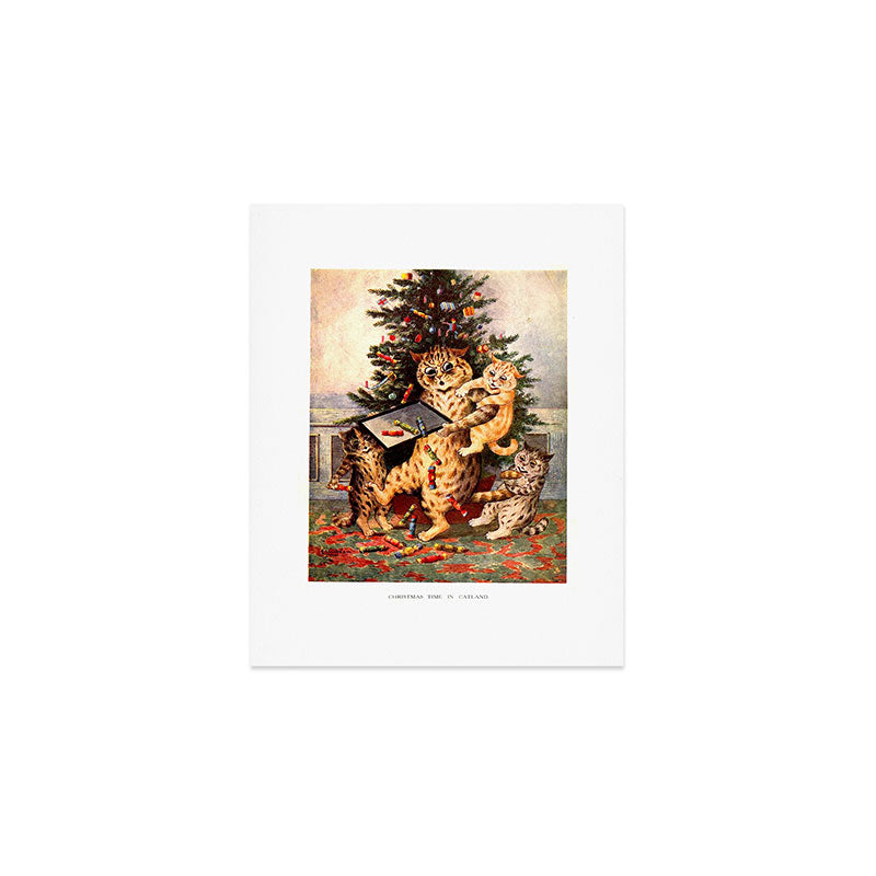 'Christmas Time In Catland' Louis Wain Vintage Cat Art Print Gallery Image 1