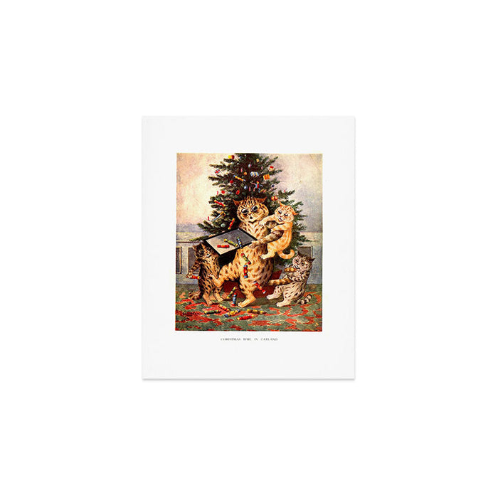'Christmas Time In Catland' Louis Wain Vintage Cat Art Print Gallery Image 1
