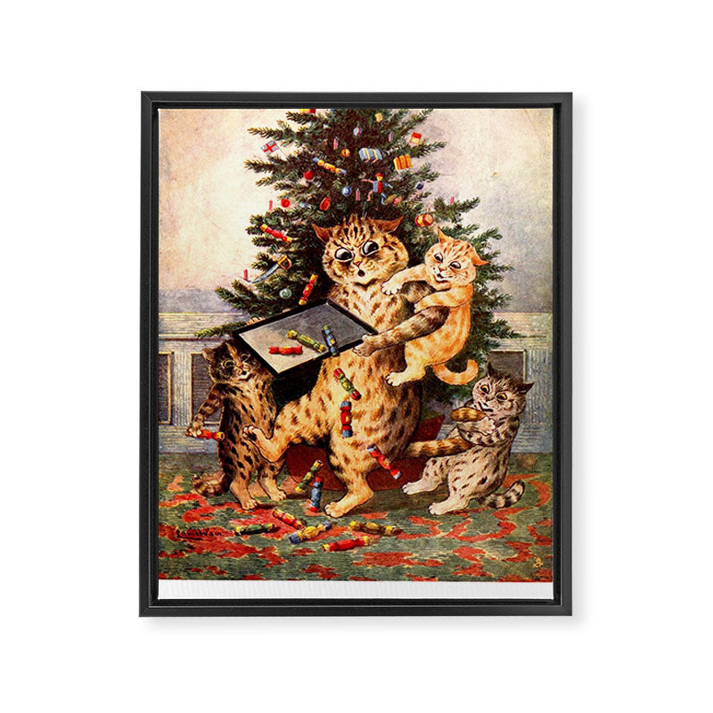 'Christmas Time In Catland' Louis Wain Vintage Cat Framed Canvas Print Gallery Image 6