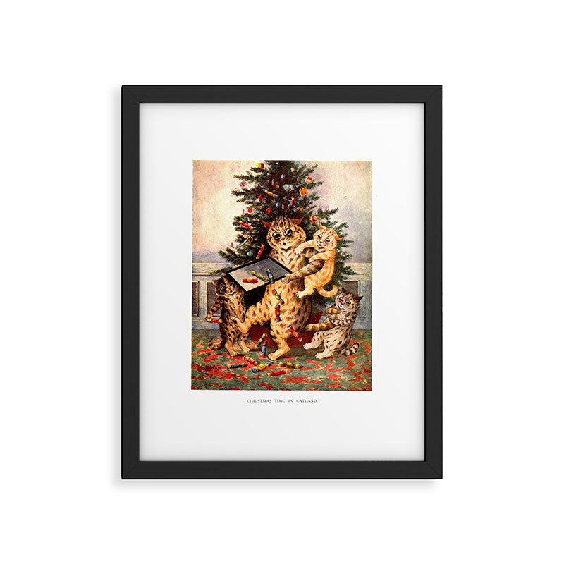 'Christmas Time In Catland' Louis Wain Vintage Cat Framed Art Print Gallery Image 5