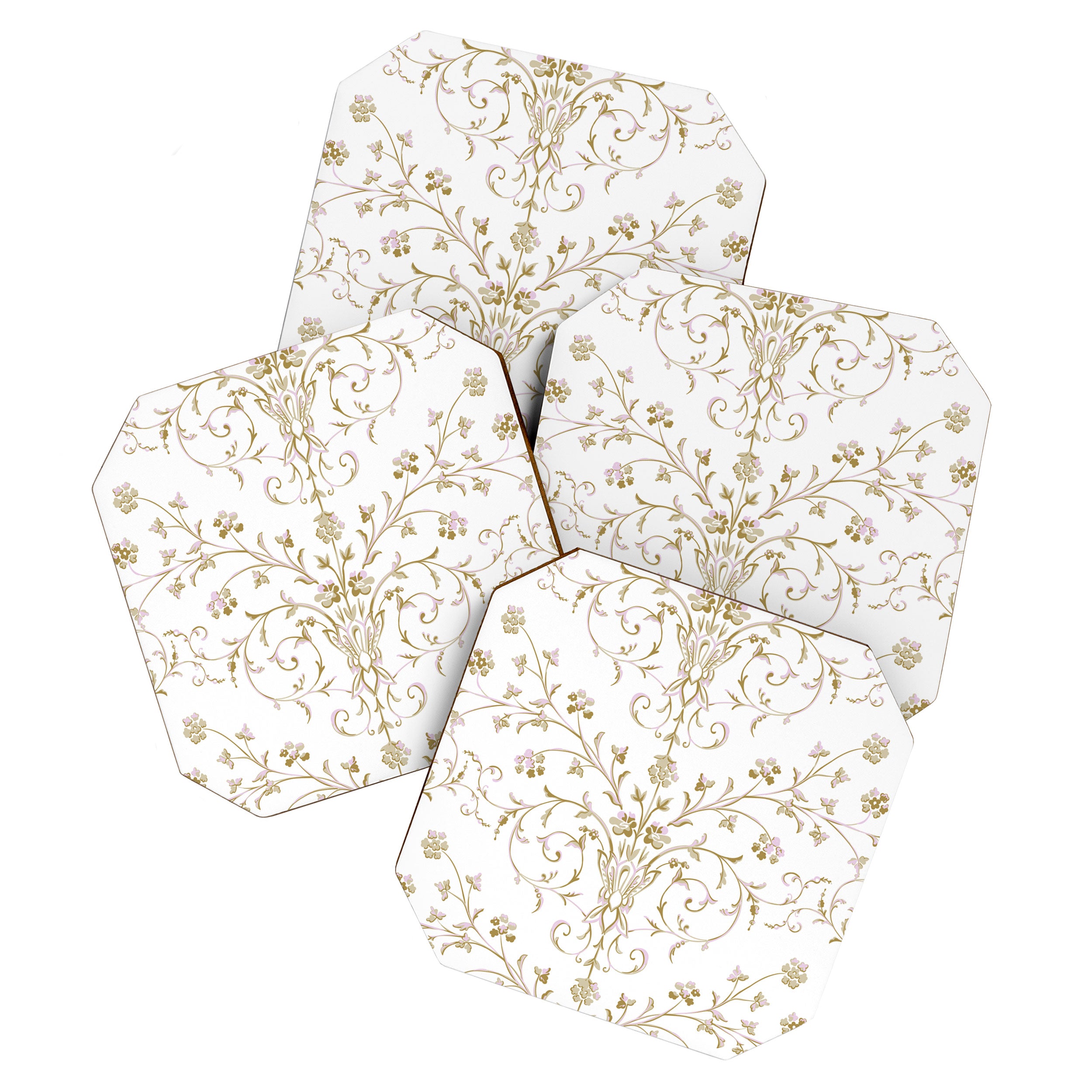 Elegant Antique Baroque White & Gold Scroll Pattern Coaster Gallery Image 1