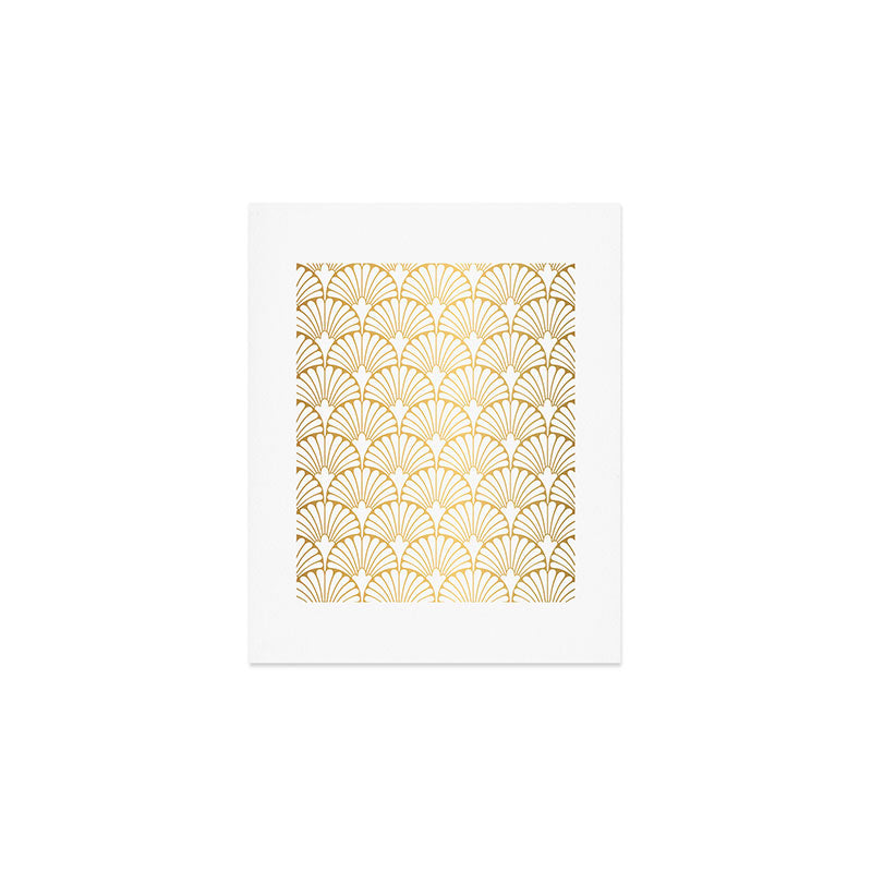 Elegant Art Deco Gold & White Fan Pattern Art Print Gallery Image 1